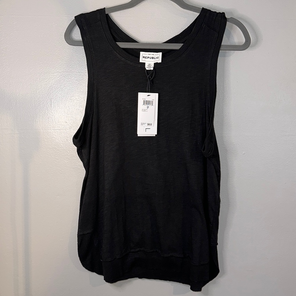 For The Republic Black Sleeveless Raw Hem Cotton Tank Size S/P